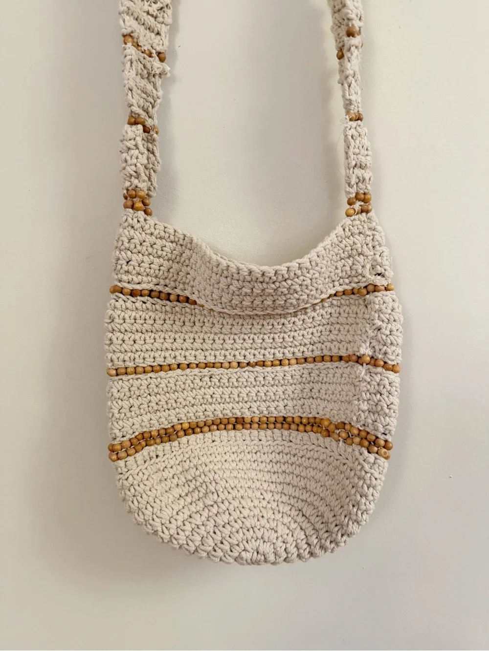 Free People Meet Me In Mallorca Crossbody Bag Cream Brown Beaded